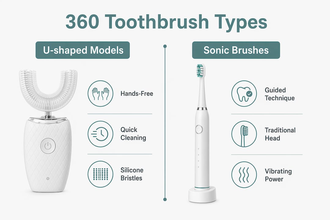 Infographic comparing 360 toothbrush types and benefits