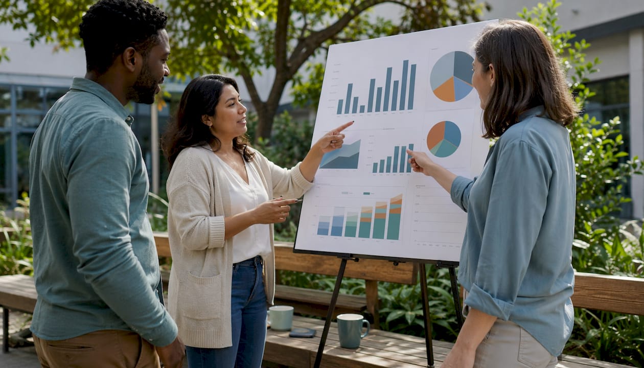 Group reviewing dental visit statistics and demographics