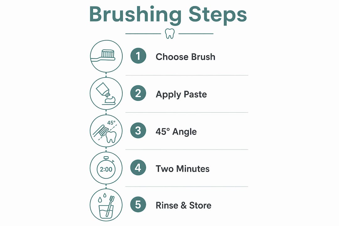 Infographic showing oral health brushing steps