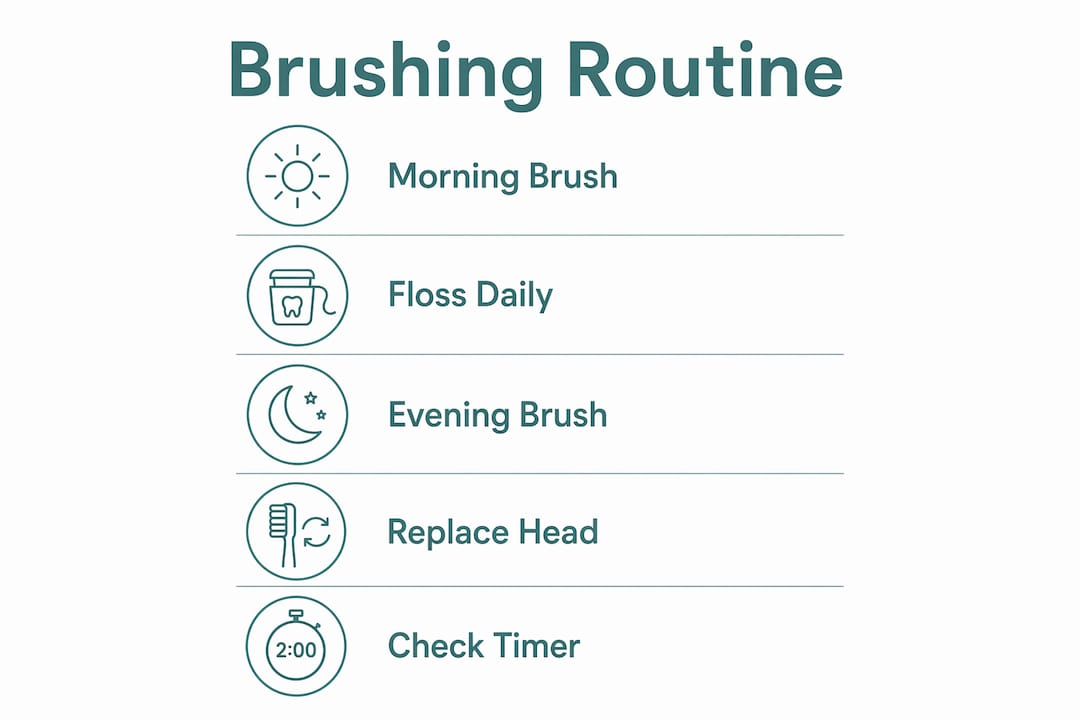 Infographic outlining daily brushing routine steps