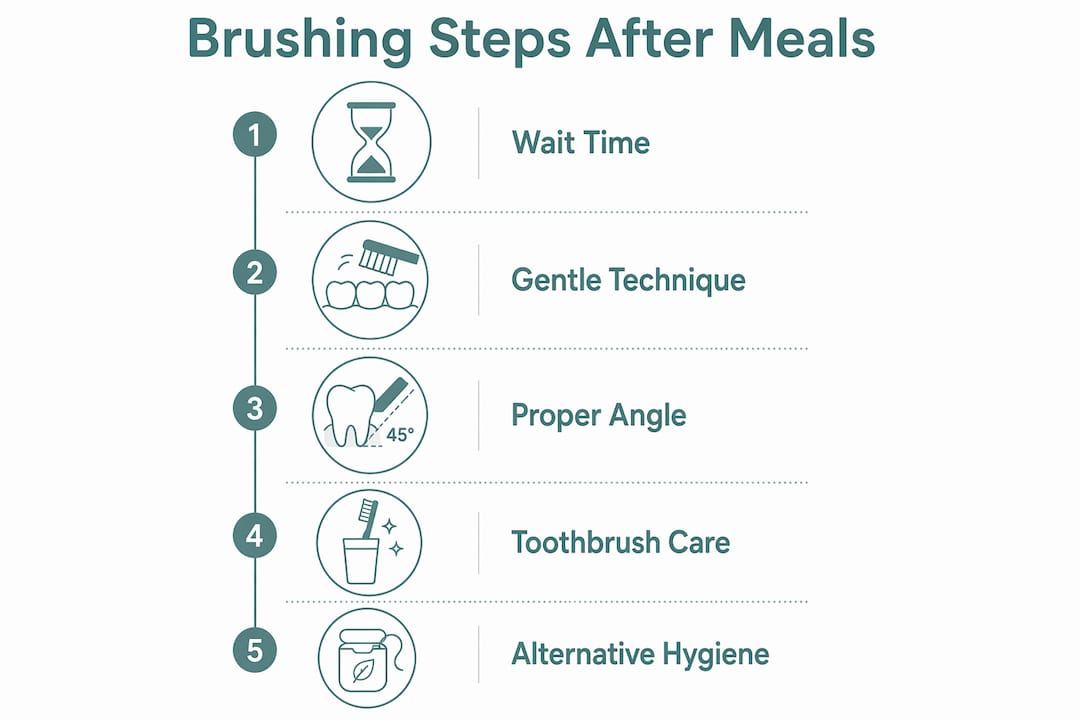 Infographic showing brushing steps after meals