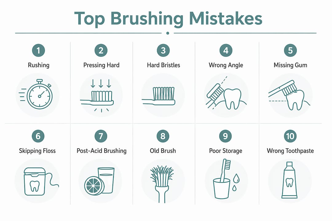Infographic outlining top brushing mistakes ranked