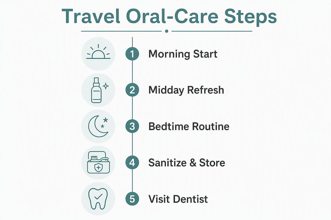 Infographic showing travel oral-care routine steps