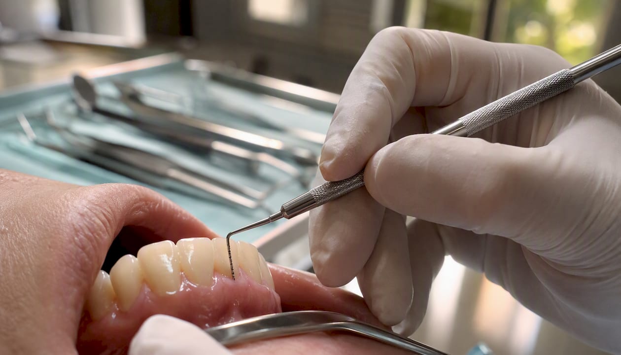 Dental probing measuring gum pocket depth