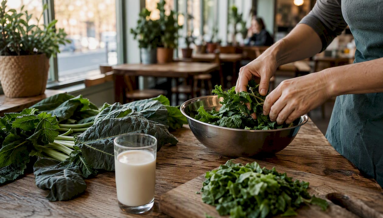 Fresh calcium-rich vegetables and fortified foods