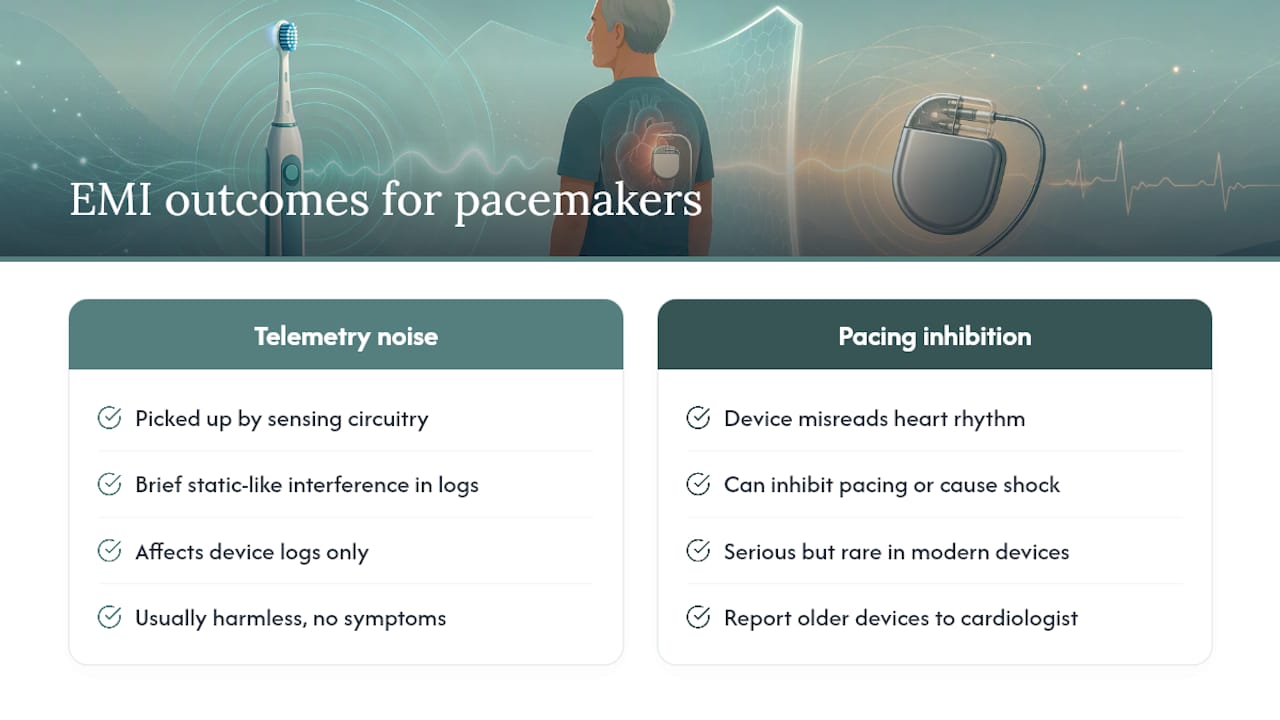 Diagram comparing EMI interference types on pacemakers