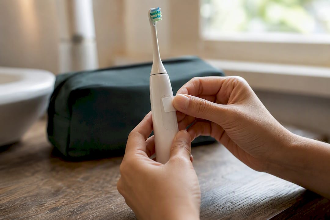 Hand taping electric toothbrush power button
