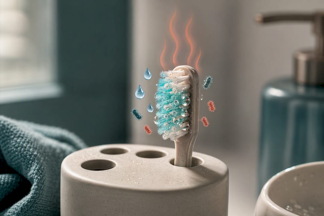 Illustration of moisture around toothbrush bristles