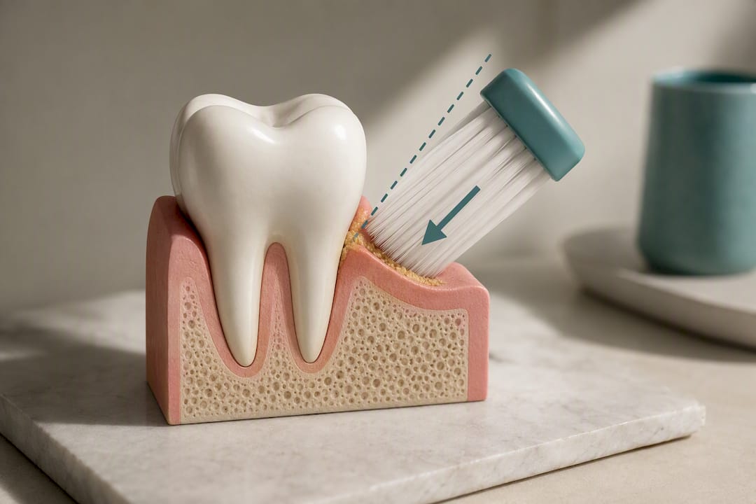 Illustration of bristles angled toward gumline