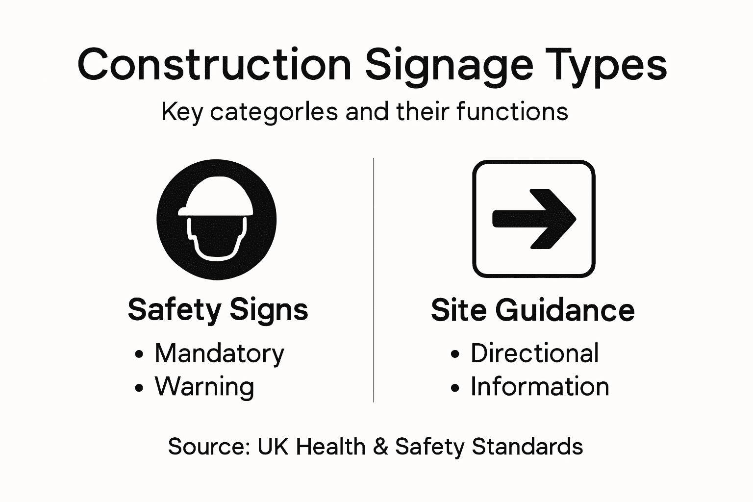 Infographic of key construction signage categories