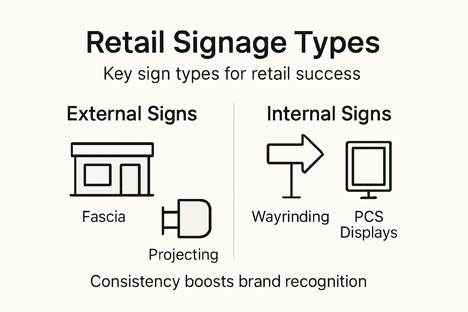 Infographic showing retail signage type categories