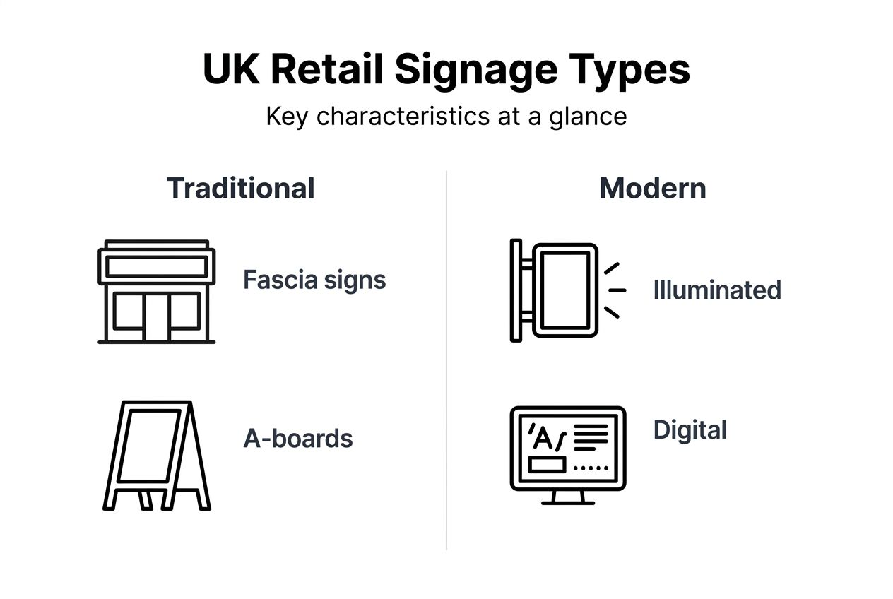 Infographic on UK retail signage types and features
