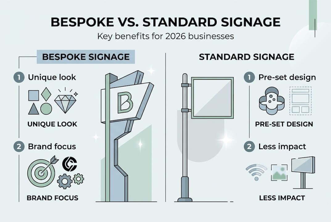 Infographic comparing bespoke and standard signage features