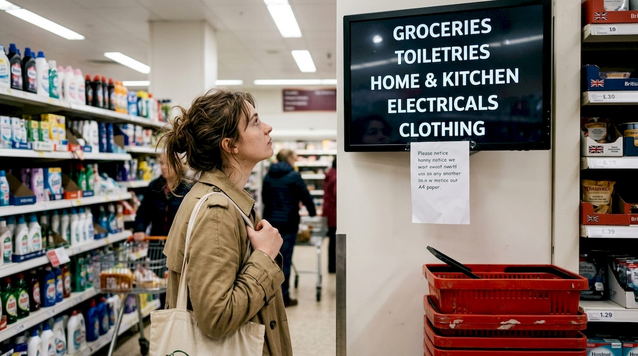 Shopper reading digital wall-mounted signage