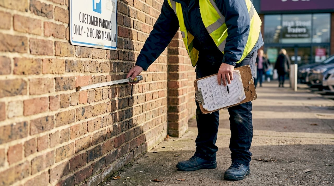 Measuring wall for external signage install