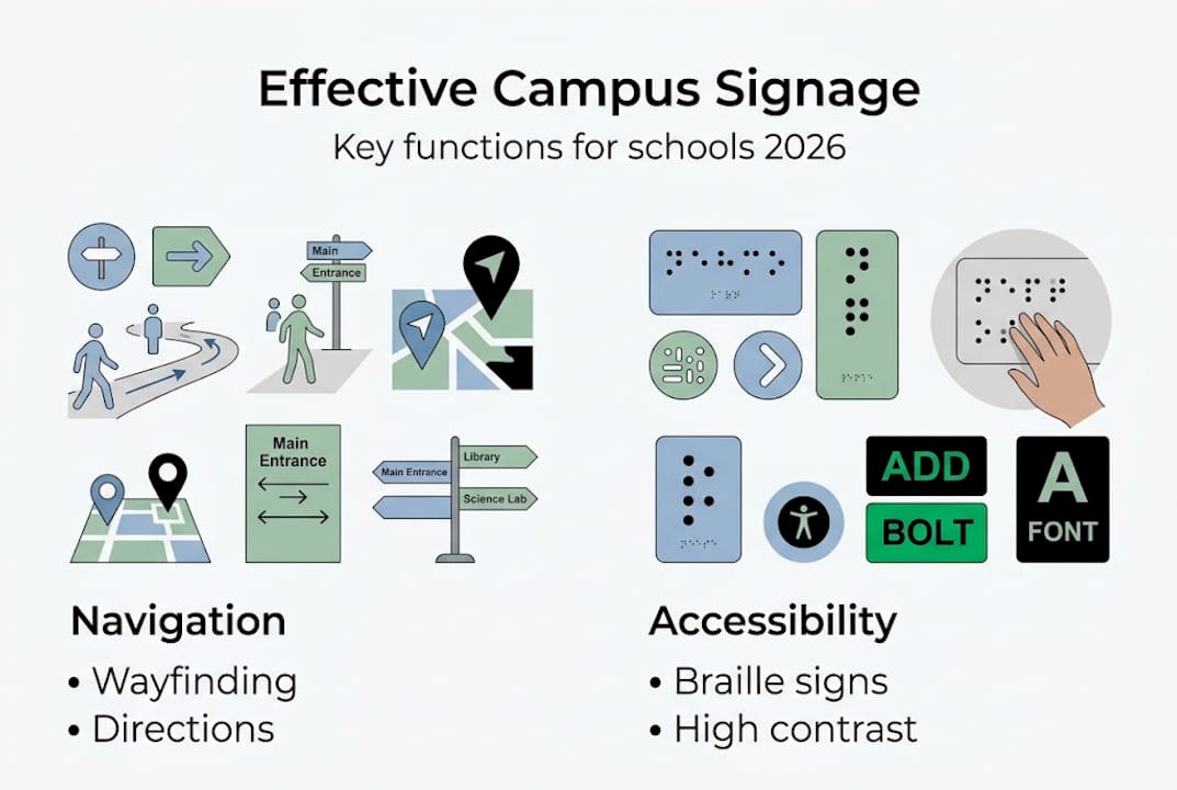 Infographic of navigation and accessibility signage