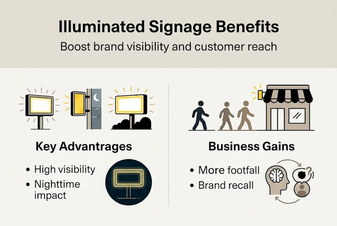 Infographic of key benefits of illuminated signage
