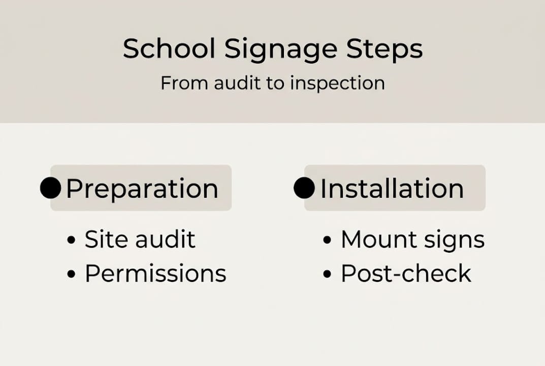 Infographic showing school signage installation steps