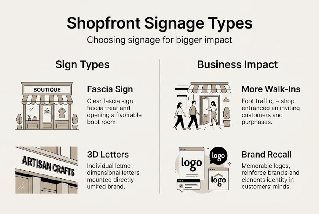 Infographic on shopfront signage types and business impact