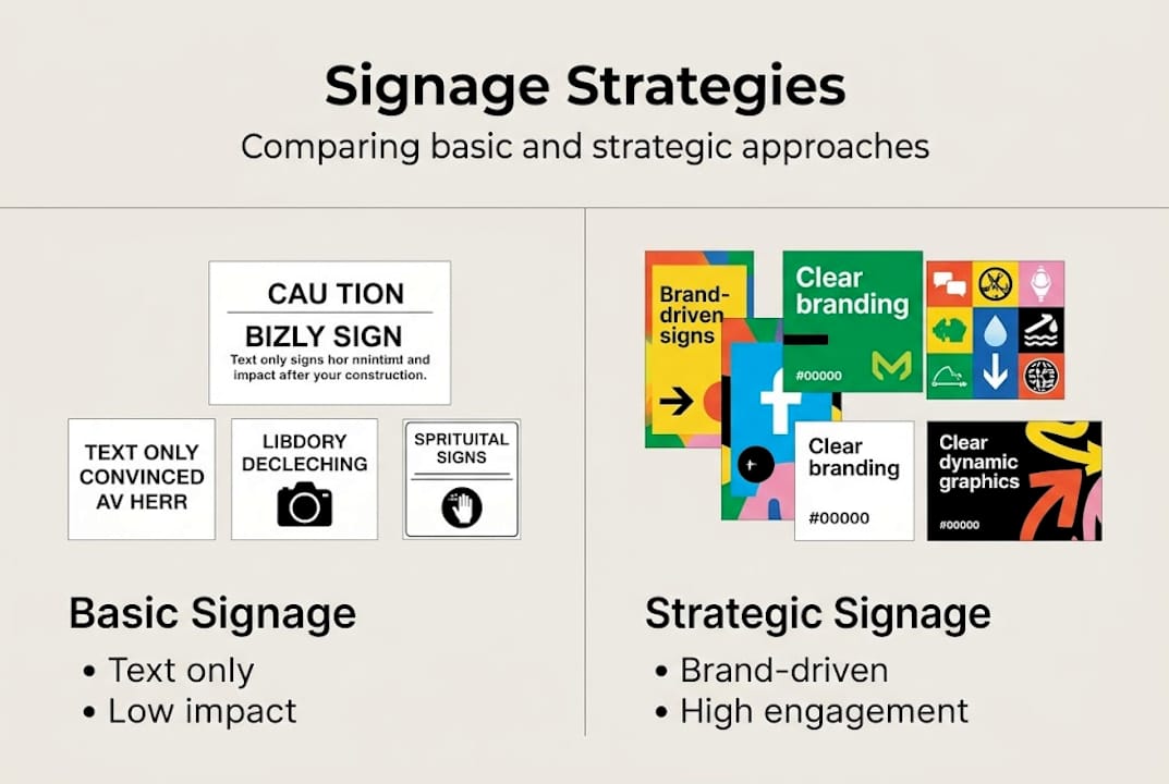 Infographic comparing basic vs strategic signage
