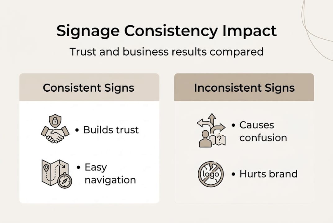 Infographic comparing consistent and inconsistent signage