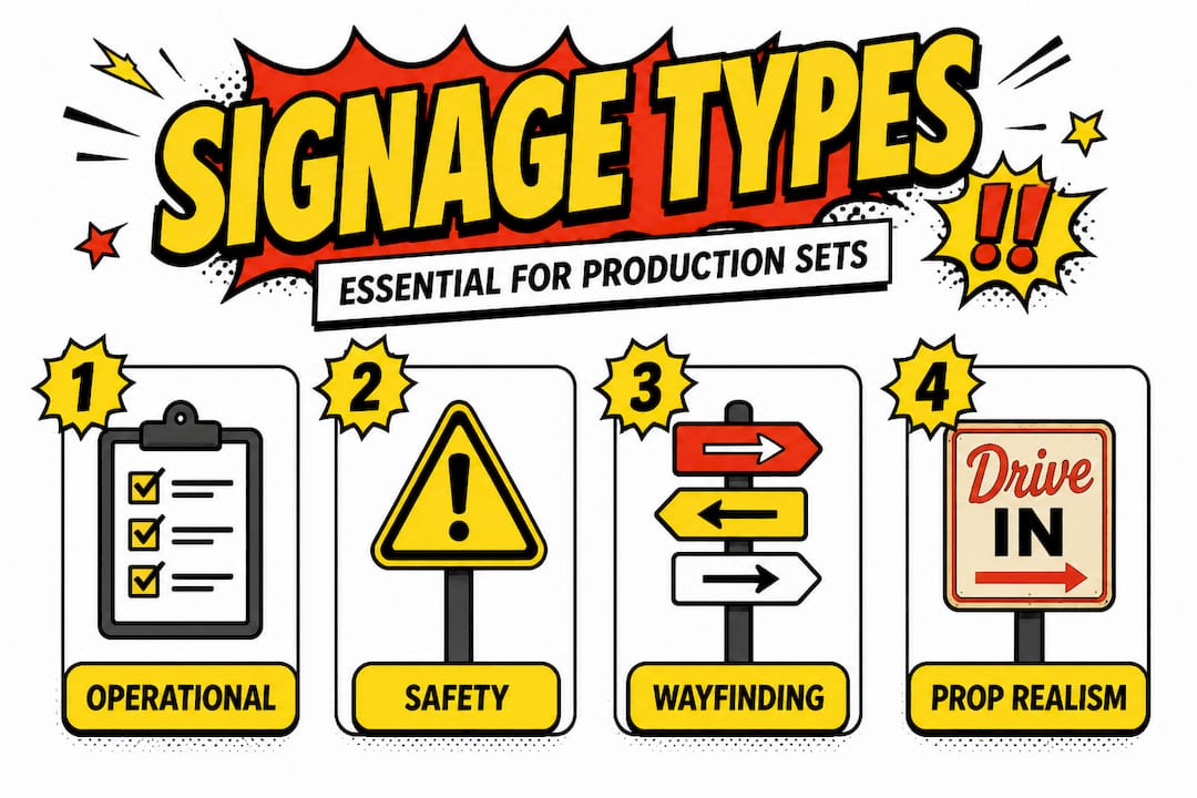 Infographic showing main production signage categories