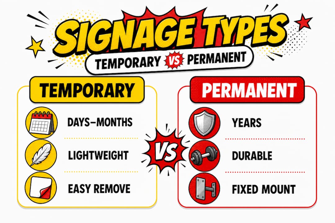 Infographic comparing temporary and permanent signage
