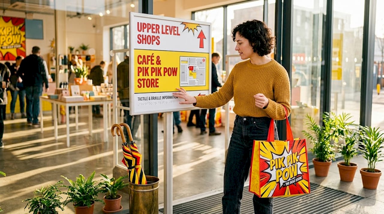Customer navigating store with accessible signage