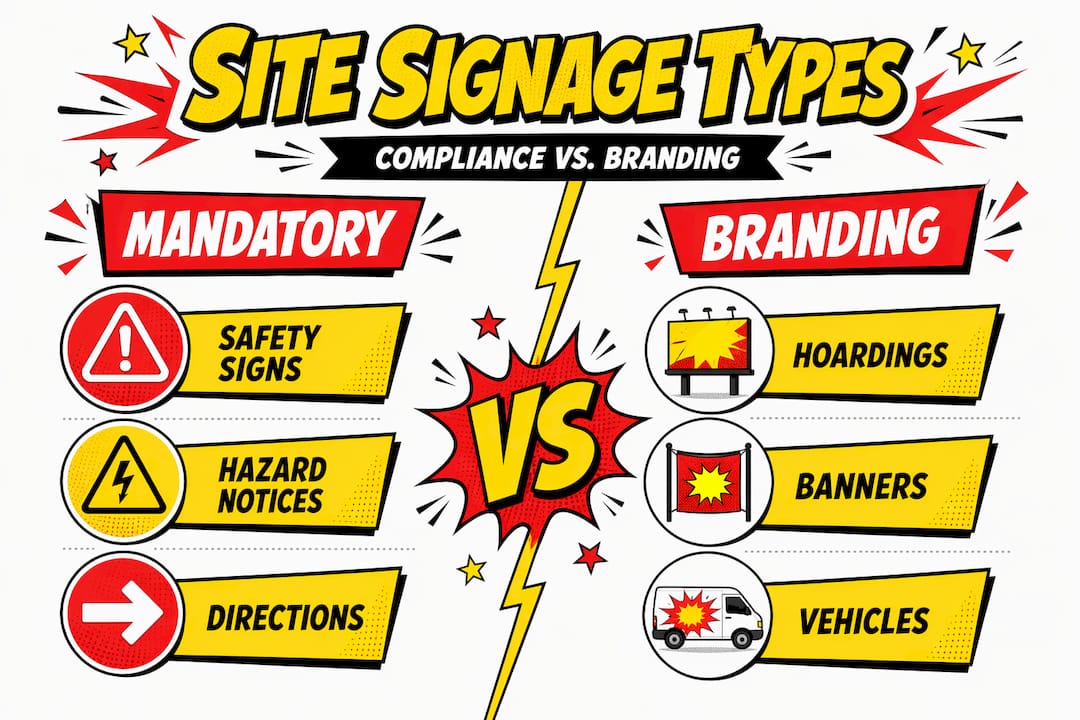 Infographic comparing mandatory and branding sign types