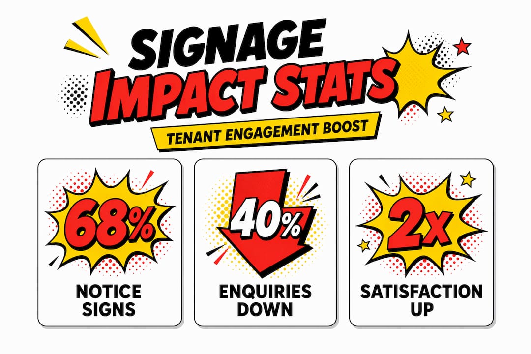 Signage impact statistics infographic with bold comic style