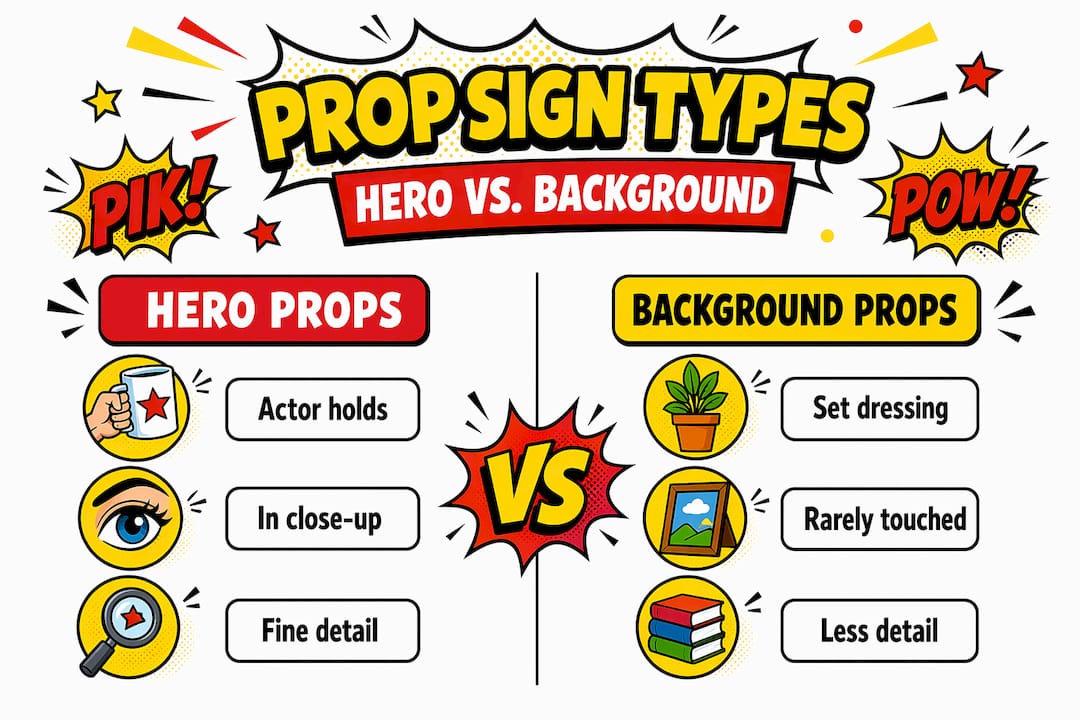Infographic comparing hero and background prop signage