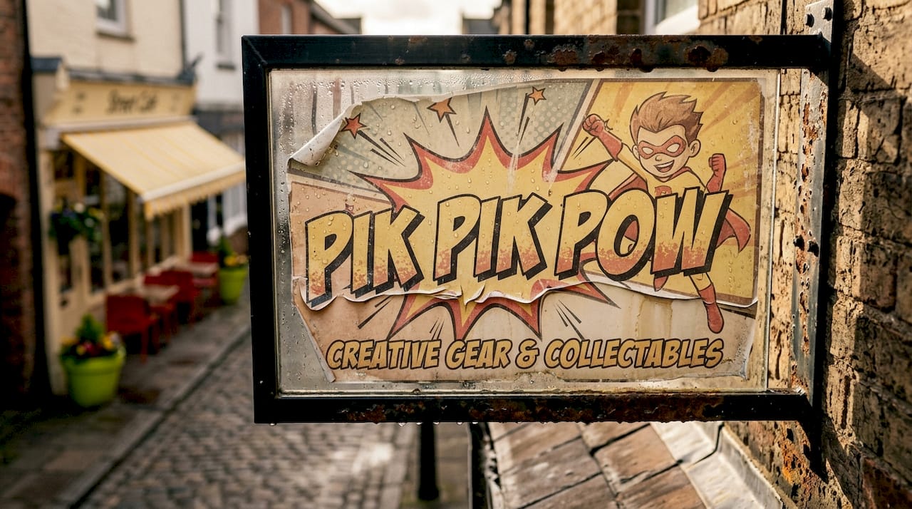 Faded outdoor sign with weather damage details
