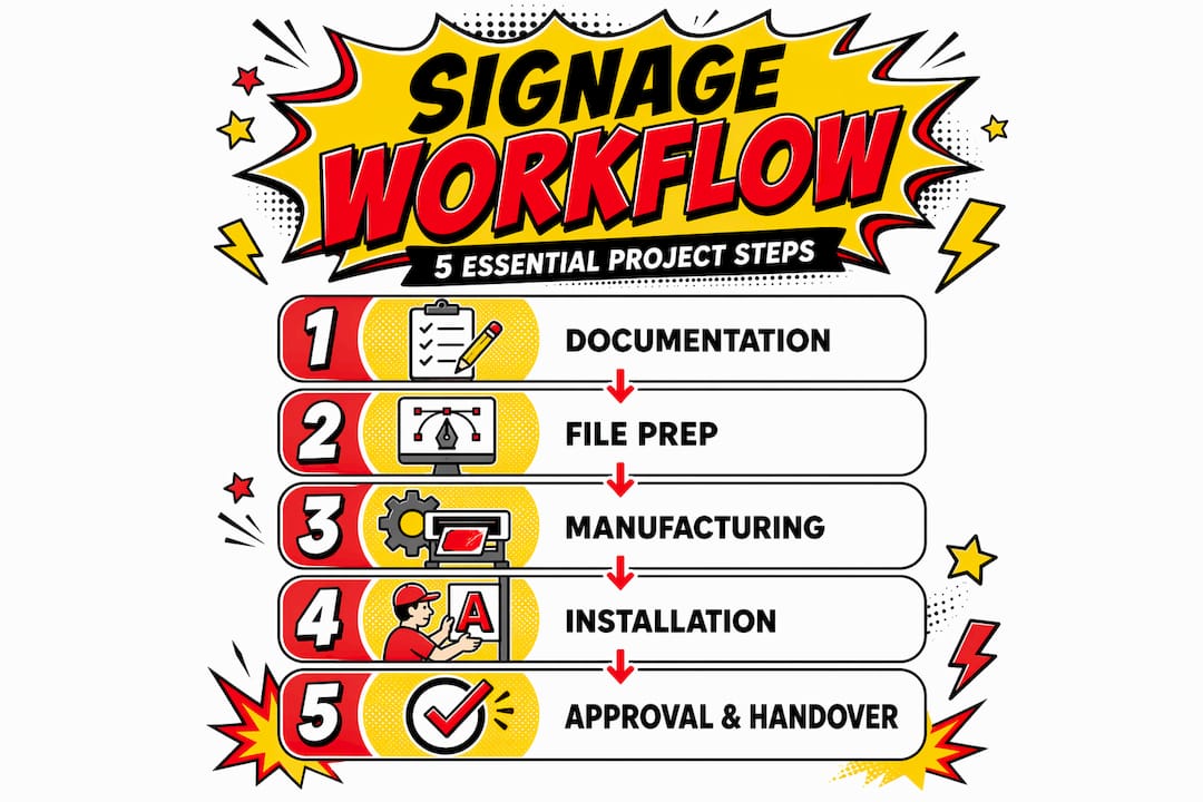 Infographic showing signage workflow steps