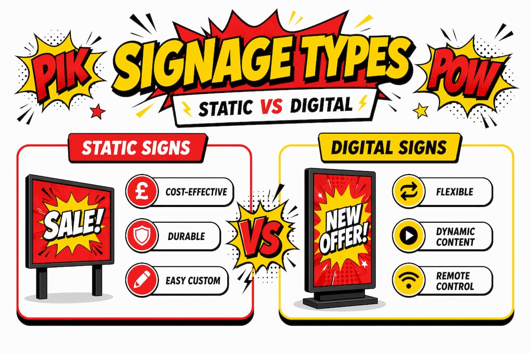 Infographic comparing static and digital TV signage