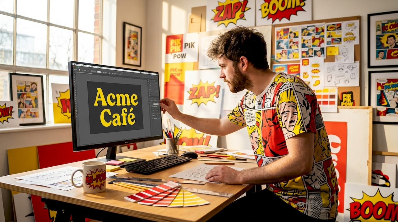 Designer adjusting signage for legibility