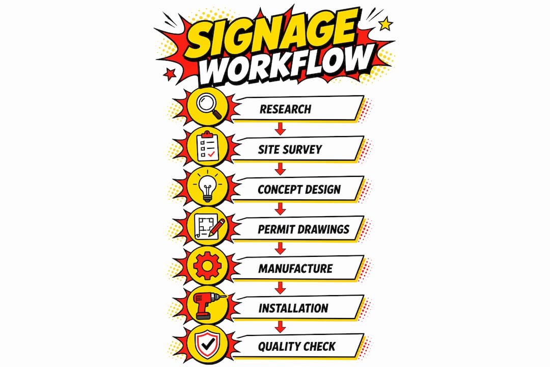 Infographic showing architectural signage workflow stages