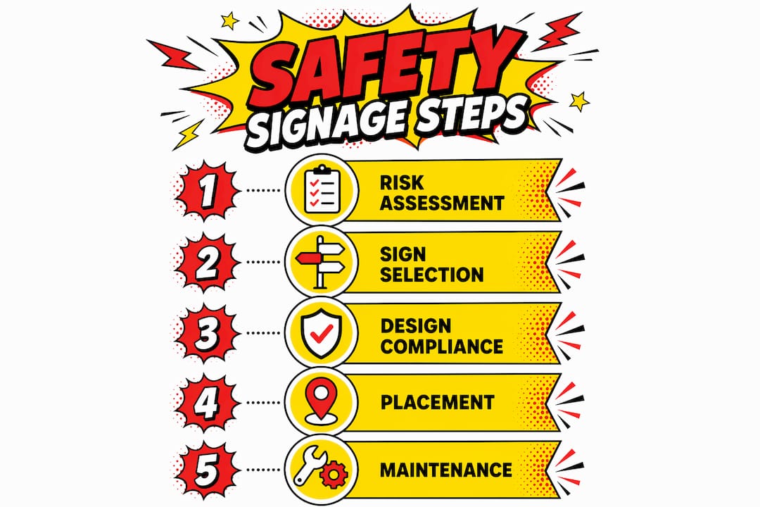 Infographic showing five key safety signage compliance steps
