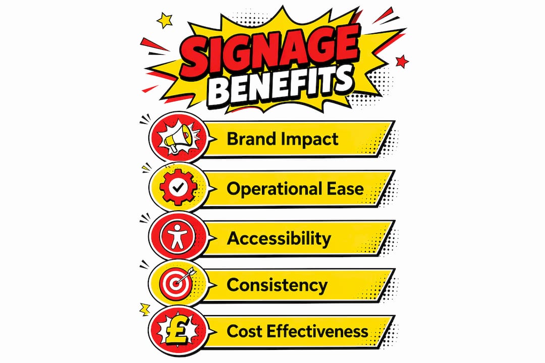 Infographic outlining key benefits of building signage
