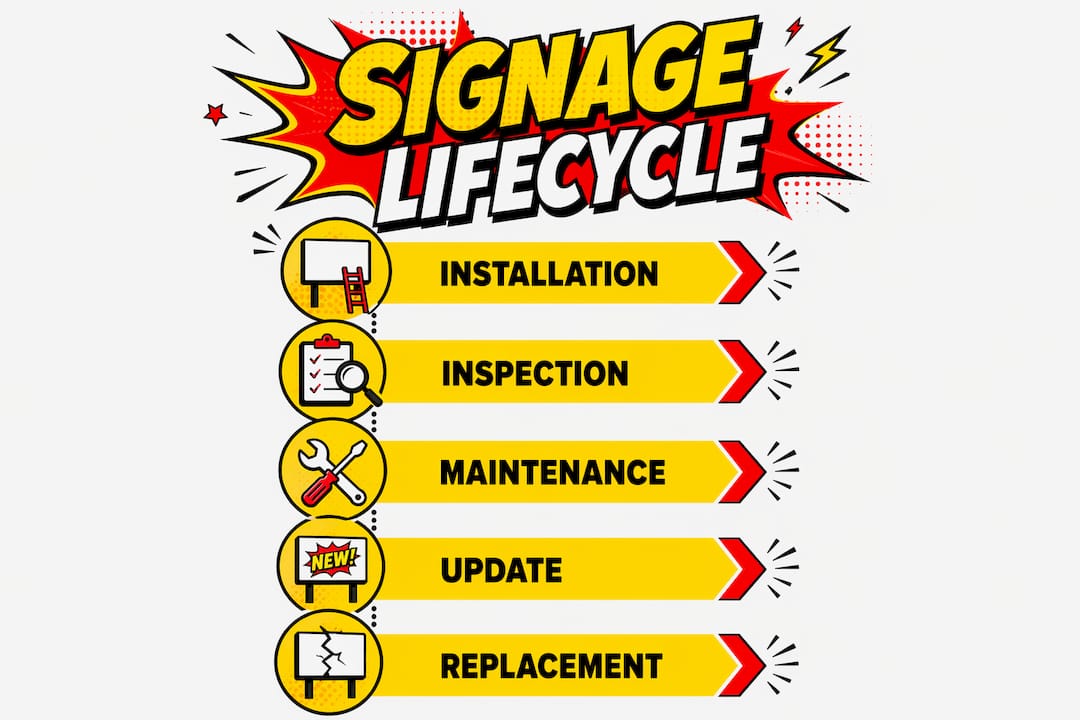 Infographic illustrating signage lifecycle steps