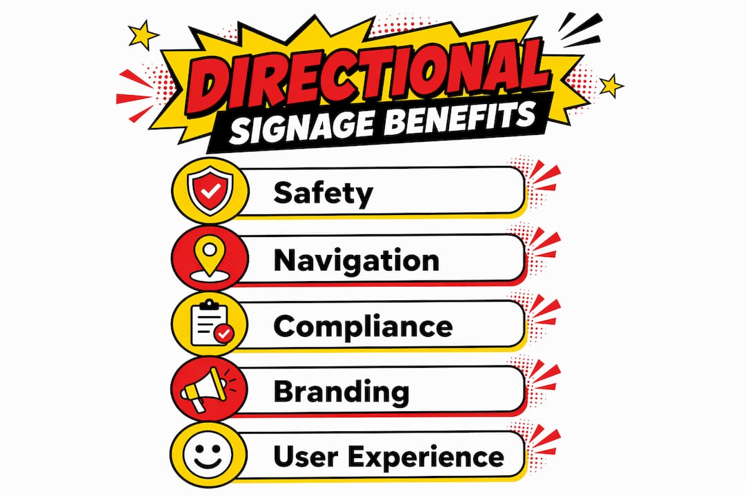 Infographic illustrating key benefits of directional signage on sites