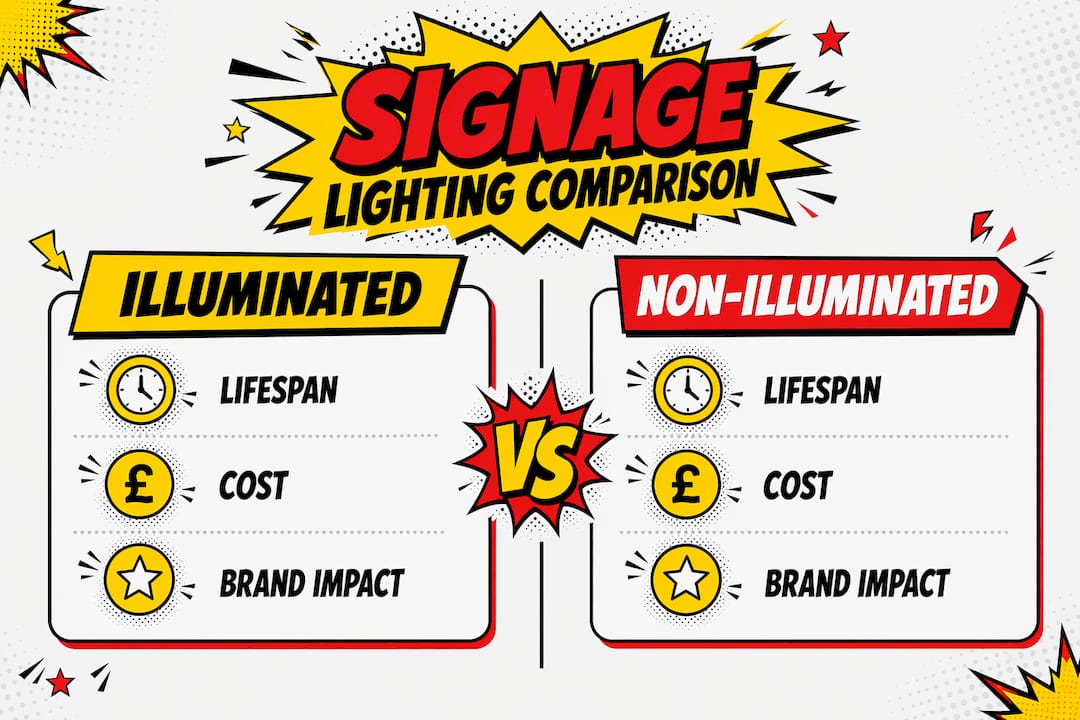 Infographic comparing illuminated and non-illuminated signage properties