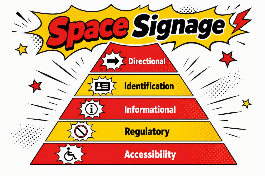 Infographic illustrating key components of space planning signage