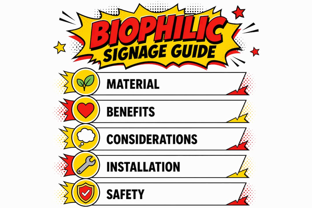 Infographic showing biophilic signage process and considerations