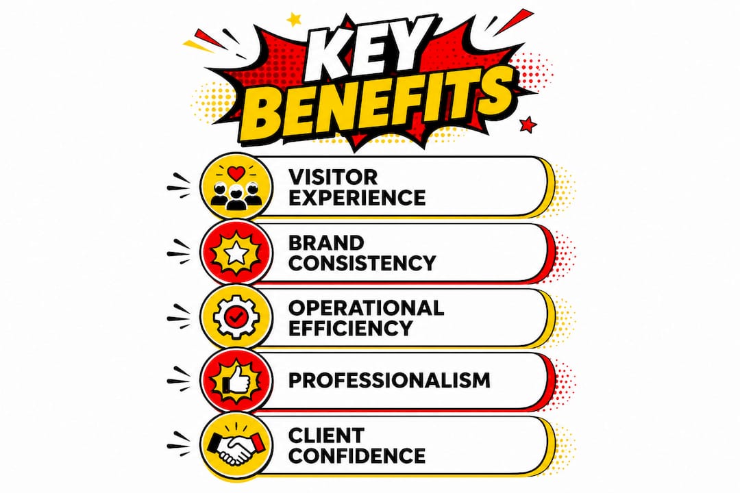 Infographic of key benefits of corporate welcome signs