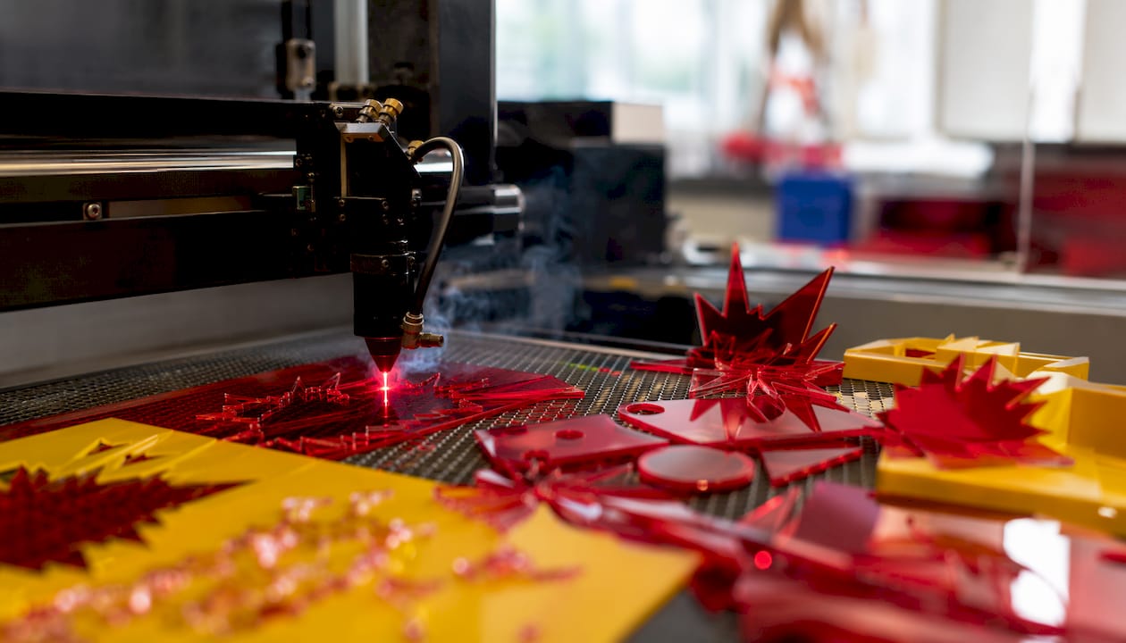 Close-up of laser cutting acrylic signage