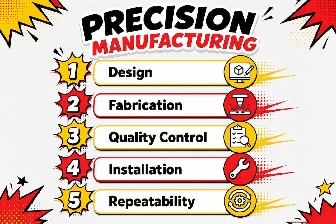 Infographic showing precision manufacturing process steps