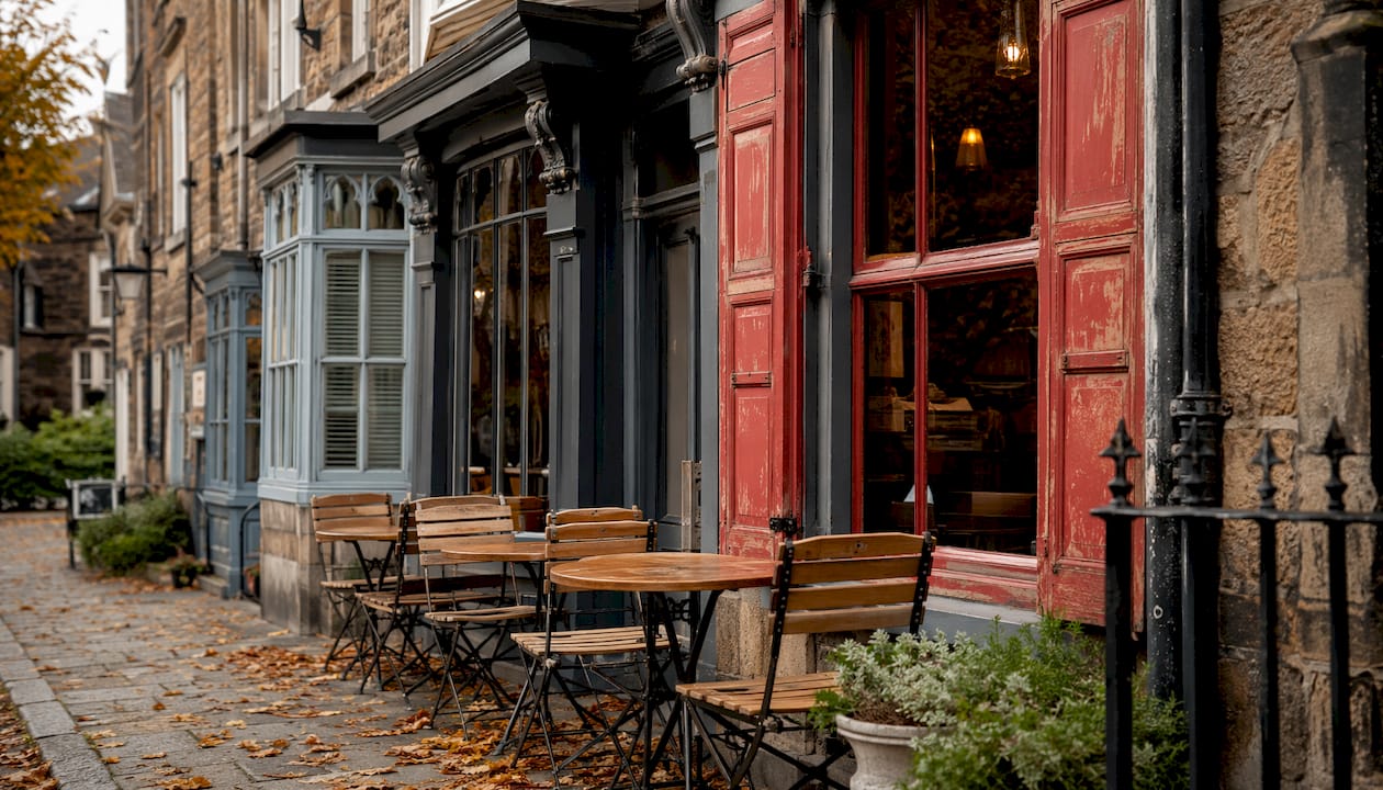 Close-up of UK shopfront architectural details