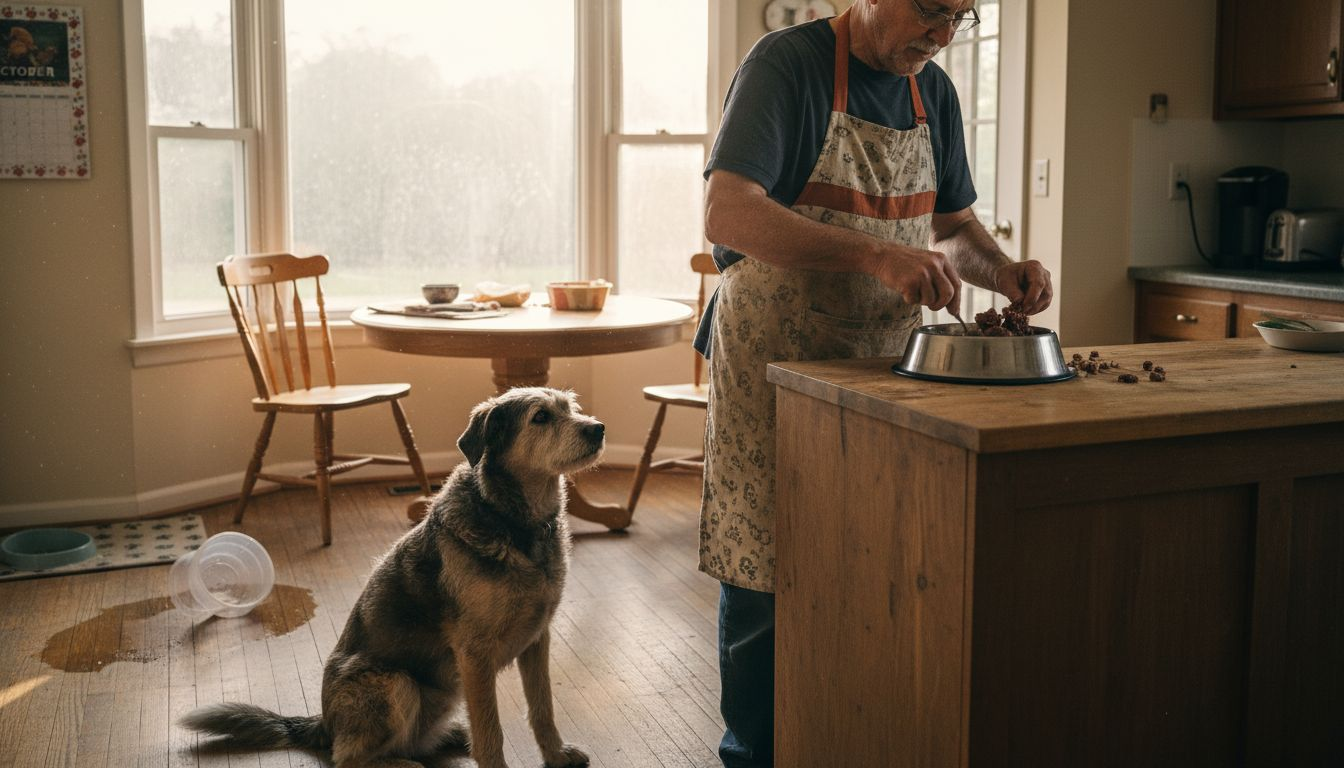 Owner preparing organ supplement meal for dog