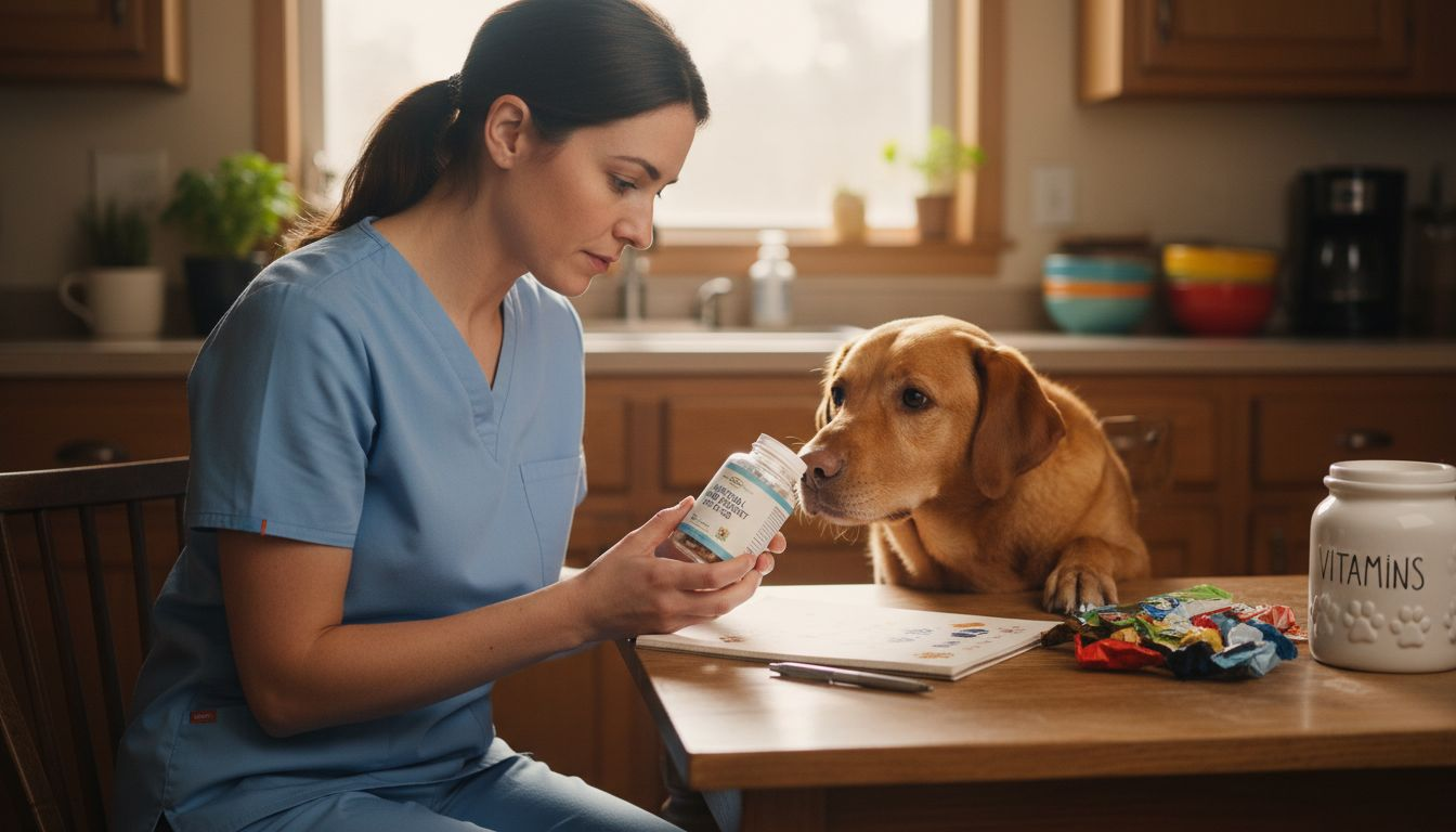Vet showing natural supplement to dog