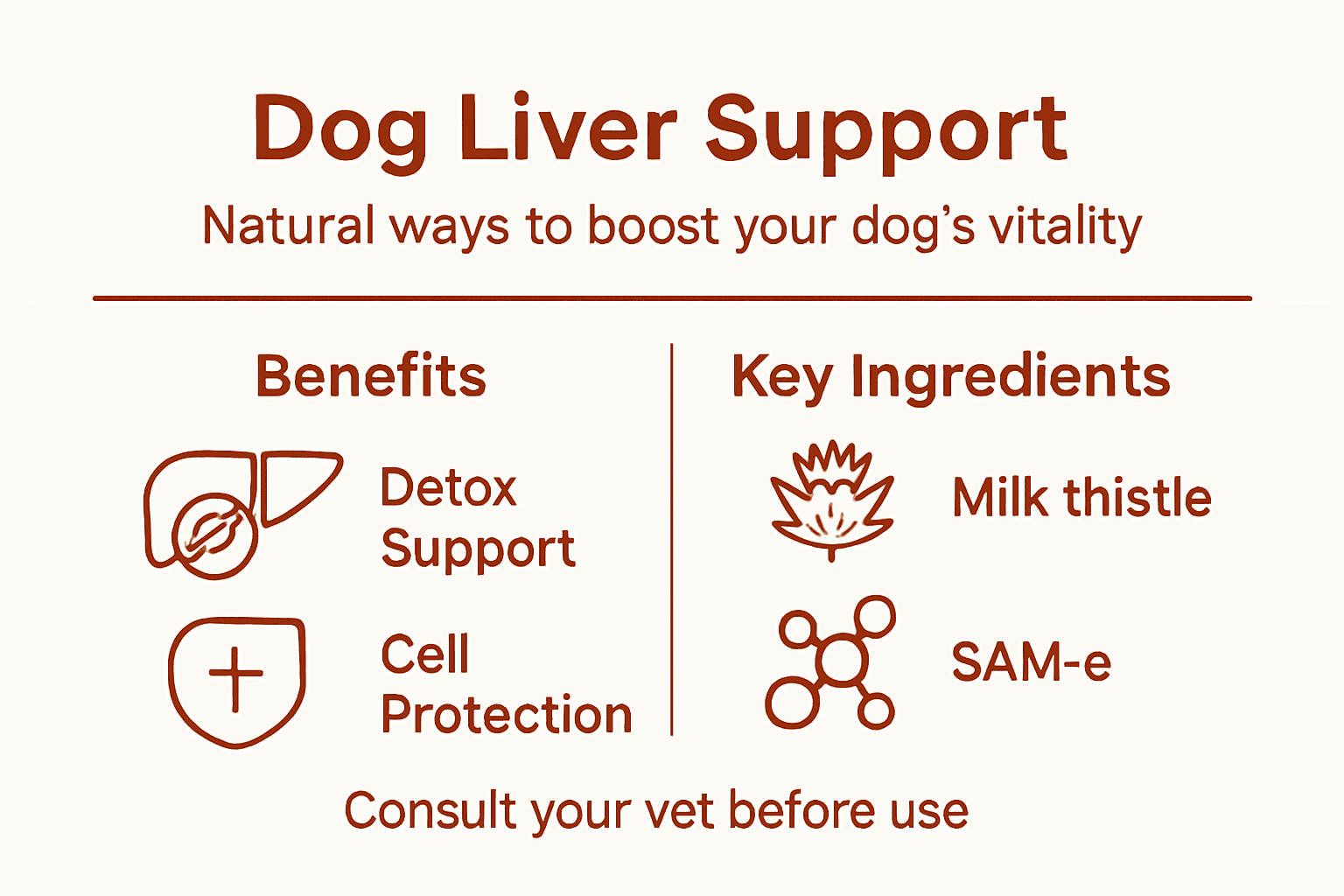 Infographic on dog liver supplement benefits and ingredients